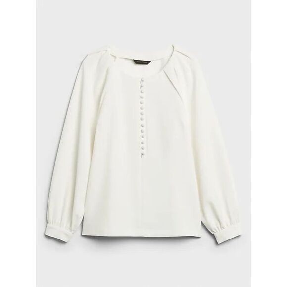 NEW Banana Republic Covered Button Blouse size M Snow Day White - Picture 1 of 11